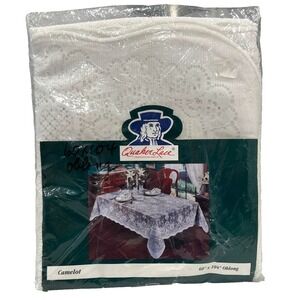 Vintage Quaker Lace Tablecloth White Oblong Camelot 60x104 Made USA Polyester